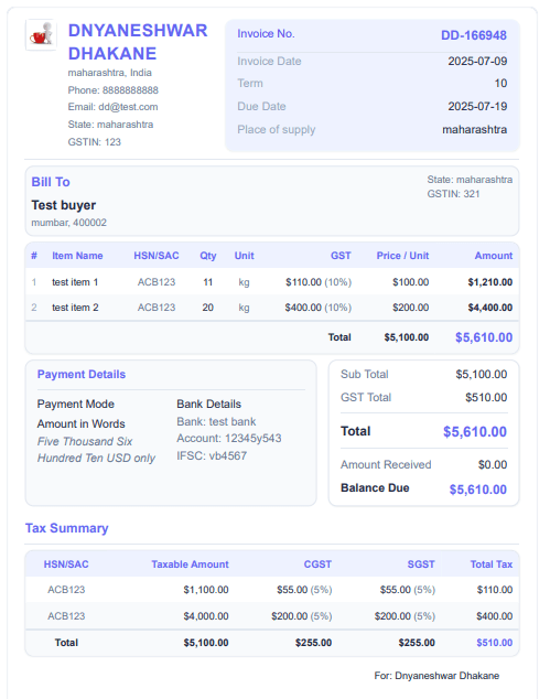 Modern GST Tax Invoice