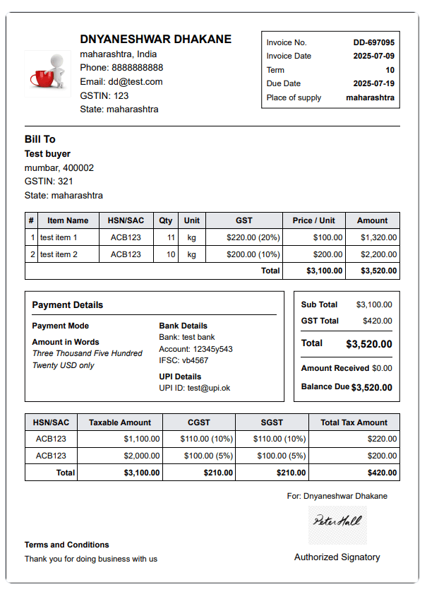 Standard GST Tax Invoice