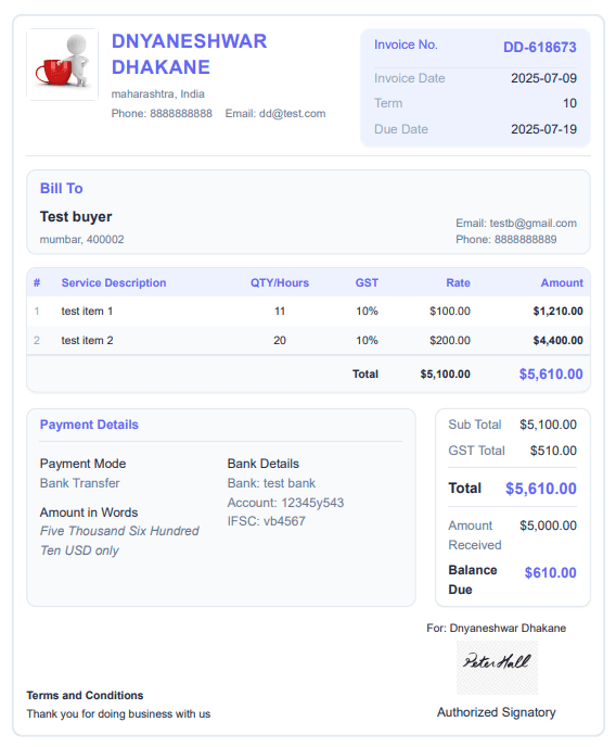Freelancer Tax Invoice
